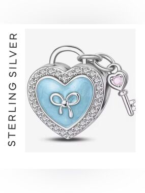 🌟 S925 Sterling Silver CZ Heart Lock Key Charm